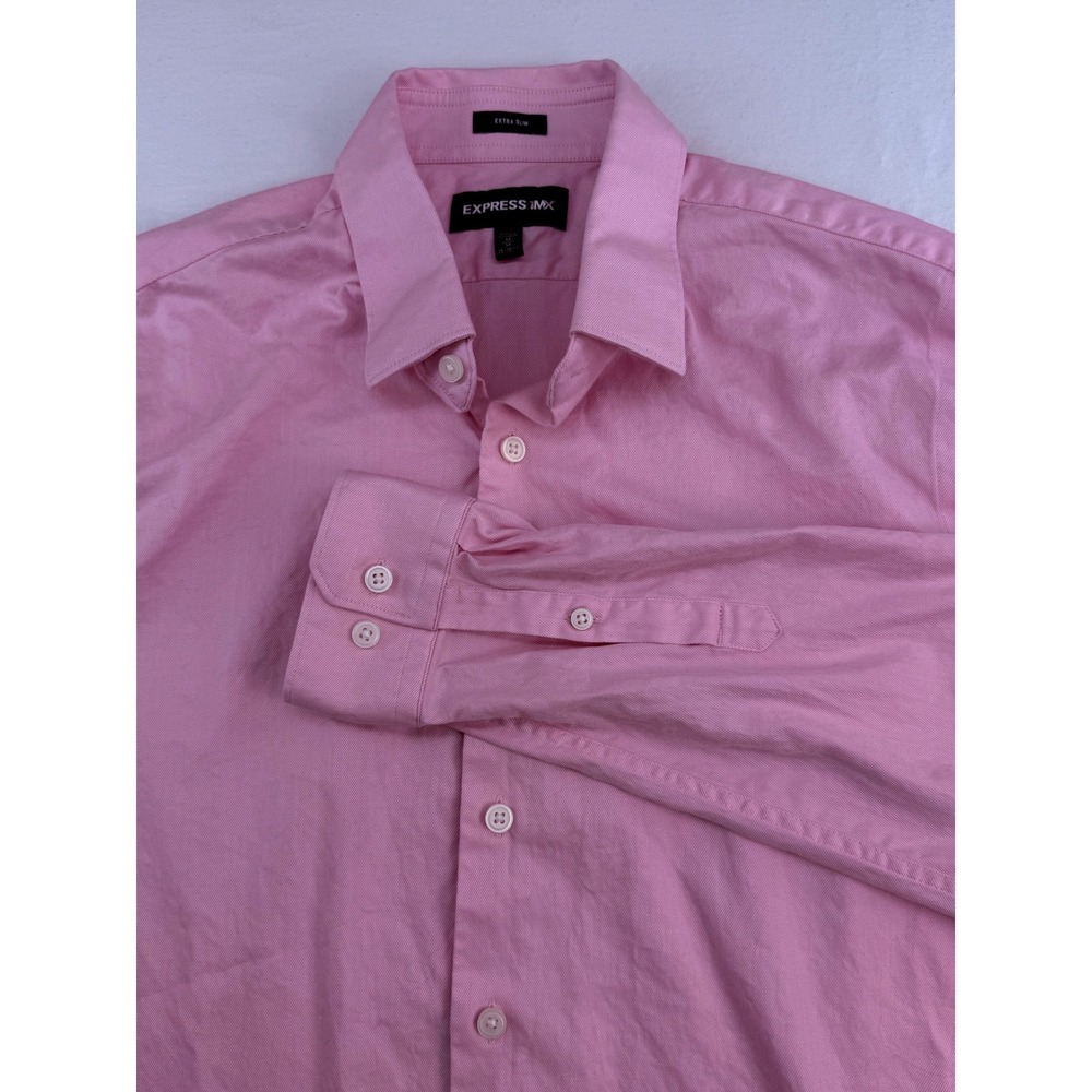 Express 1MX Extra Slim Fit Dress Shirt Mens Medium Pink Stretch Easy Care Button